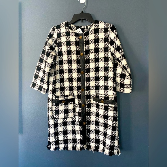 ZARA houndstooth black and white long sleeve knit dress medium new with tag pick - Picture 1 of 8
